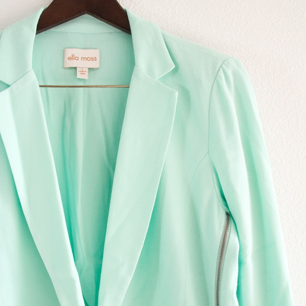 Ella Moss Mint Green Blazer with Side Zippers
